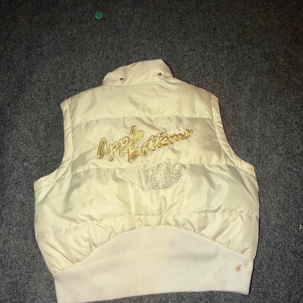 Apple Bottoms Cream Quilted Puffer Vest with Gold Embroidery